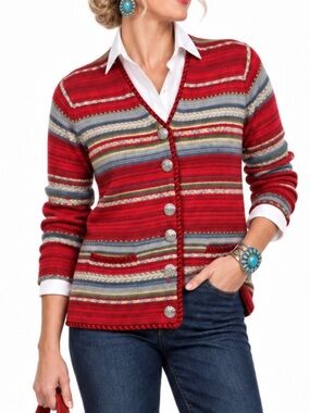 Rare Vintage 90s Talbots Fair Isle Southwestern Button Down Cardigan Sweater SM